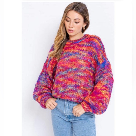 Le Lis Sweaters - Le Lis Colorful Open Knit Chunky Sweater